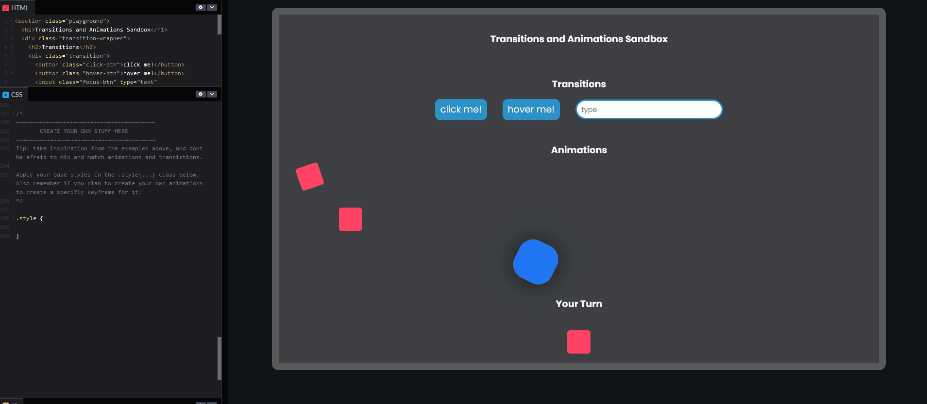 A small demo about the codepen I created to have student learn CSS animations