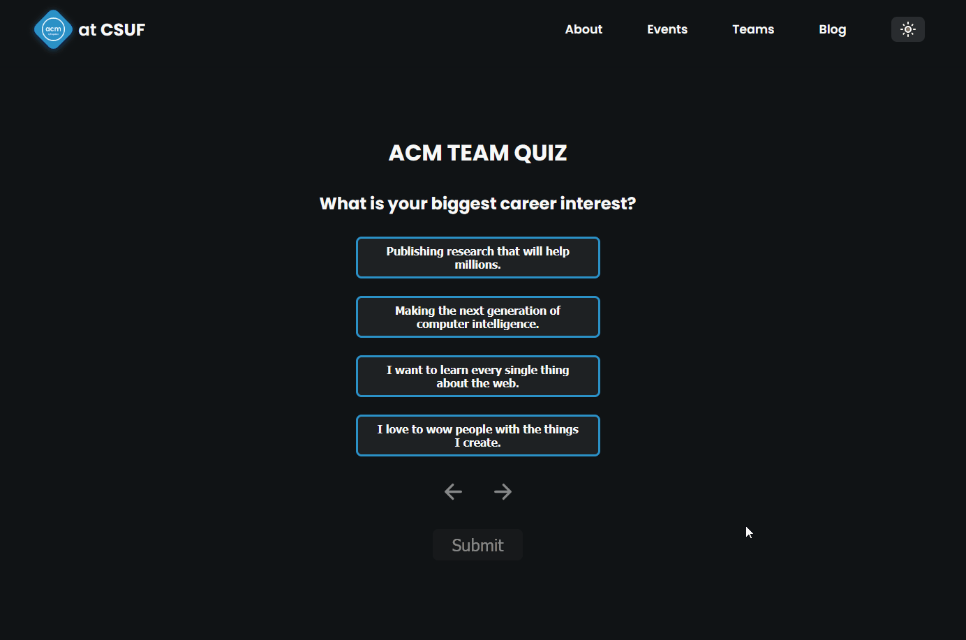 ACM Team Quiz demo display